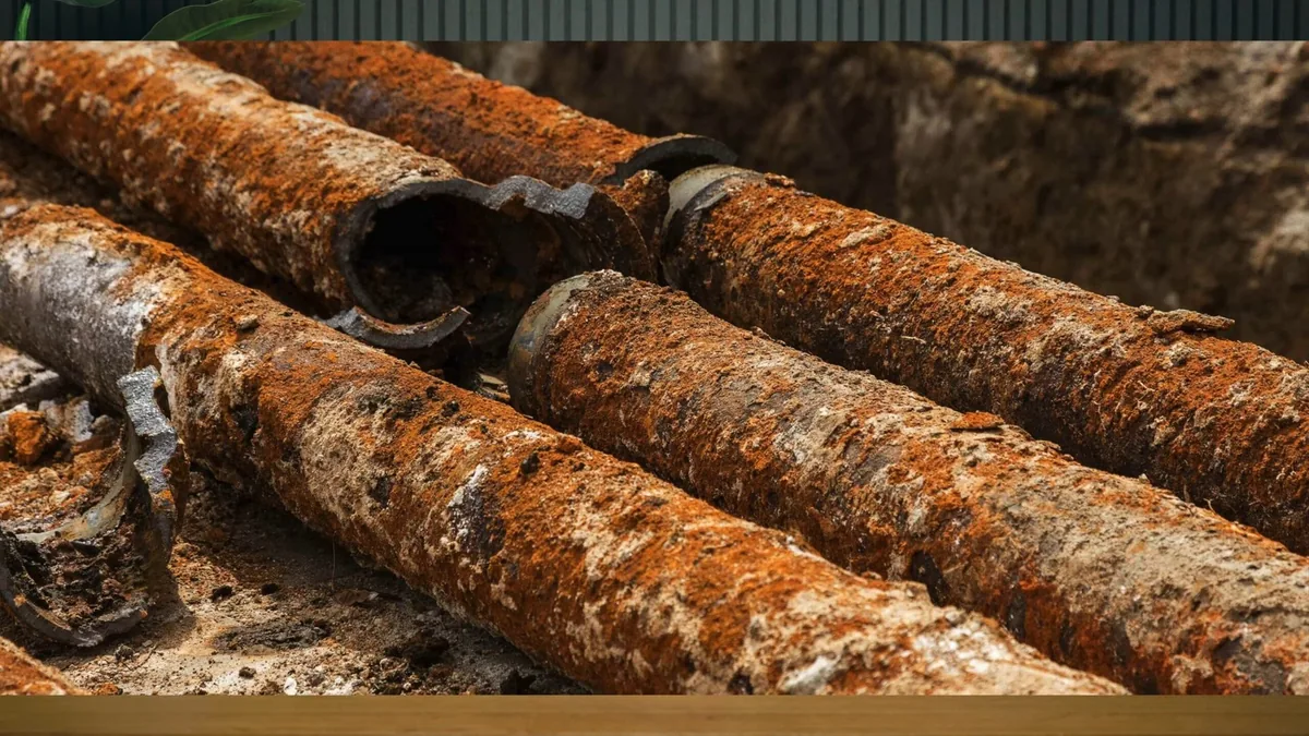 Several rusted pipe sections laid together on a workshop surface
